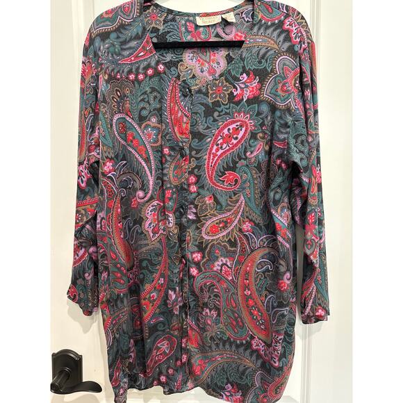 MSRP $69 Victoria’s Secret GOLD LABEL SILK Floral Paisley Button Down Size L - Picture 1 of 7